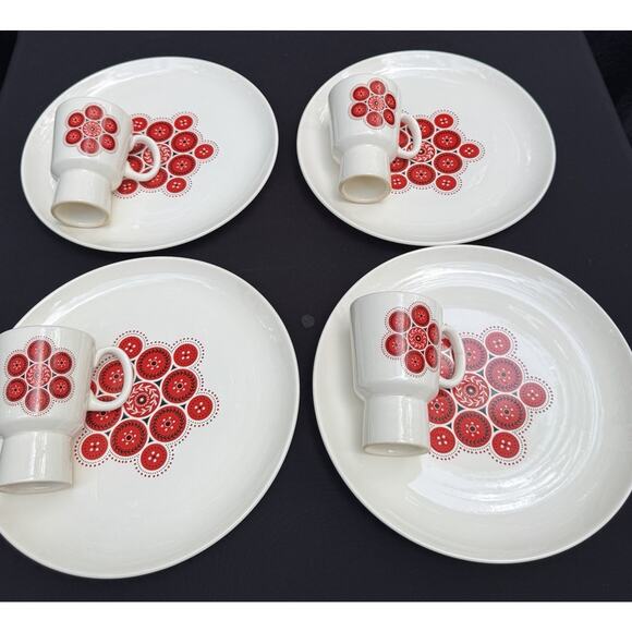 STEUBENVILLE POTTERY PARTIO-WARE DESIGNER: IRENE PASINKSI BANDANA PATTERN 8 PCS
